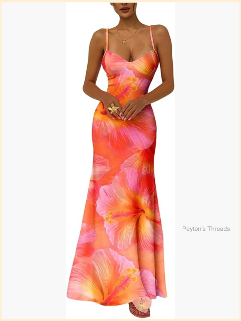 Floral Spaghetti Strap Maxi Dress Tie Backless Fishtail Beach Dress